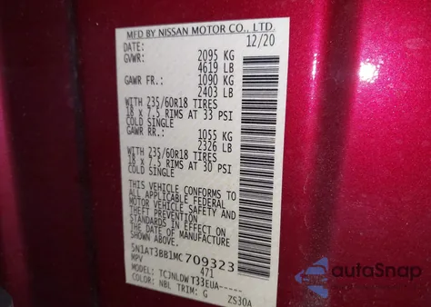 2021 Nissan Rogue Sv Intelligent Awd from USA, damaged, VIN 5N1AT3BB1MC709323